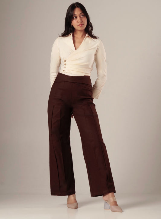 Statement Pleated Trousers (Brown)