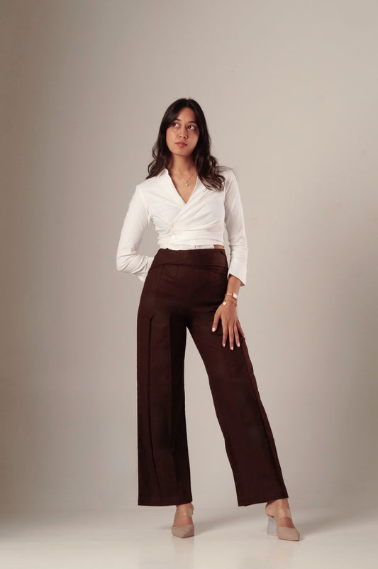 Statement Pleated Trousers (Brown)