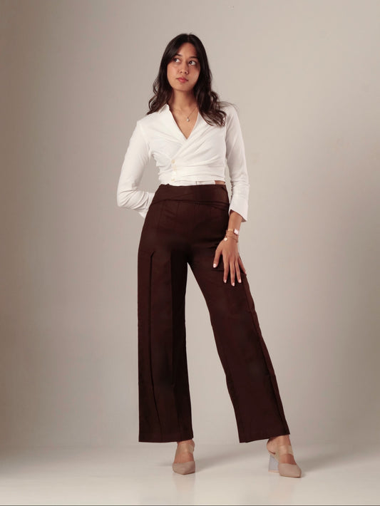 Statement Pleated Trousers (Brown)
