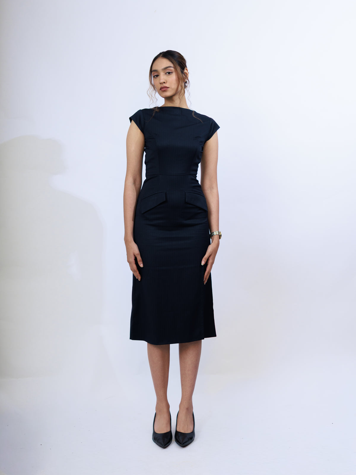 Board Room Dress (Pinstripe)