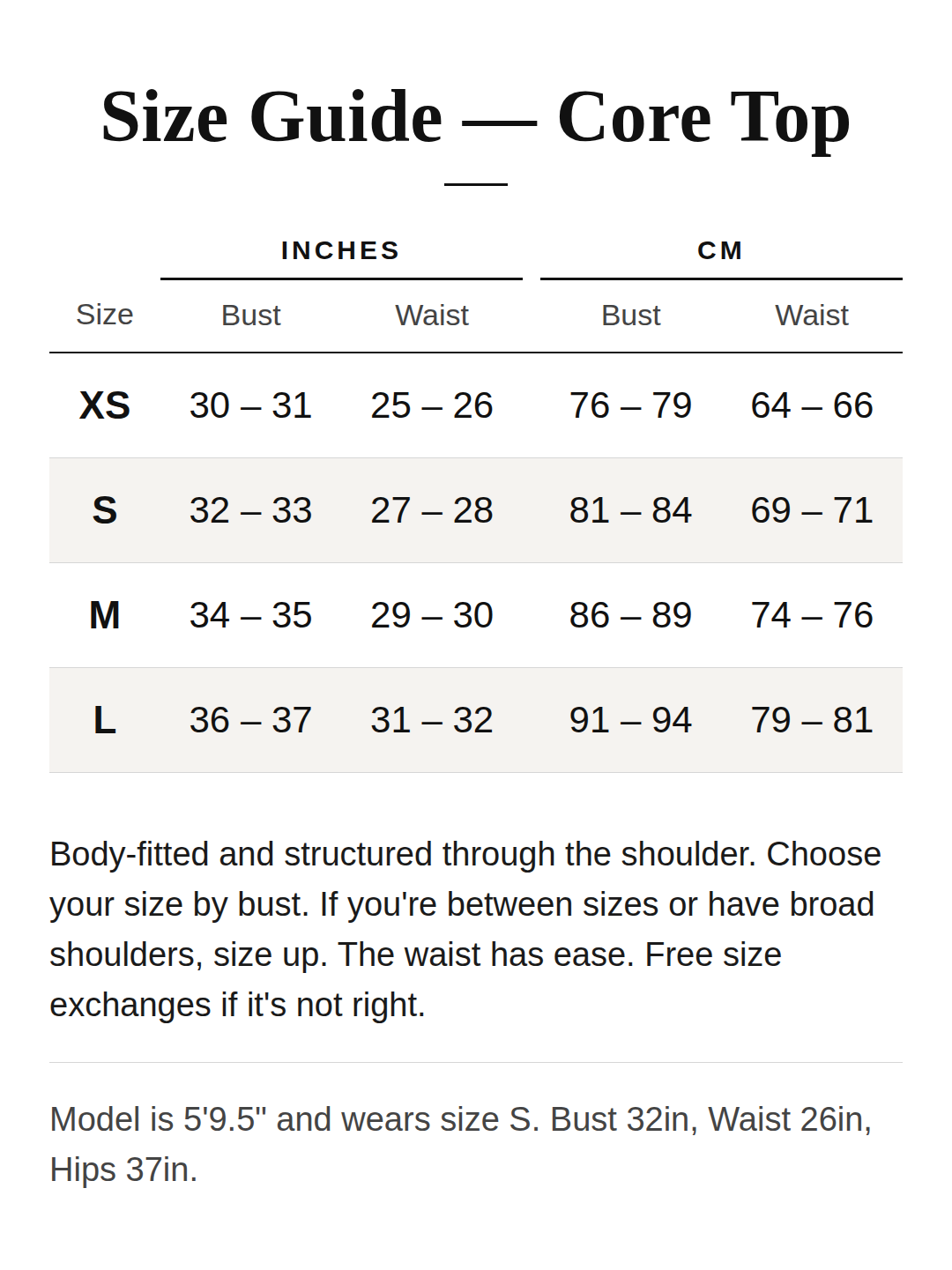 Size Chart