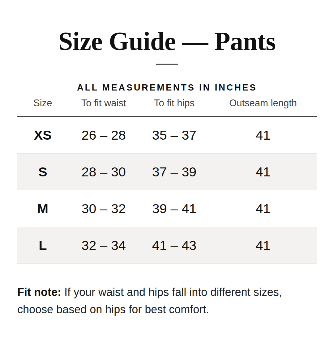 Size Chart