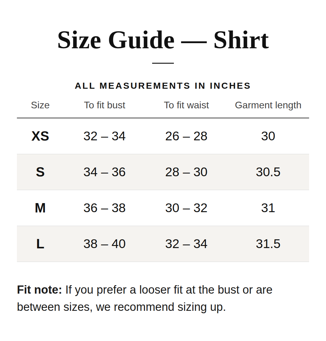 Size Chart