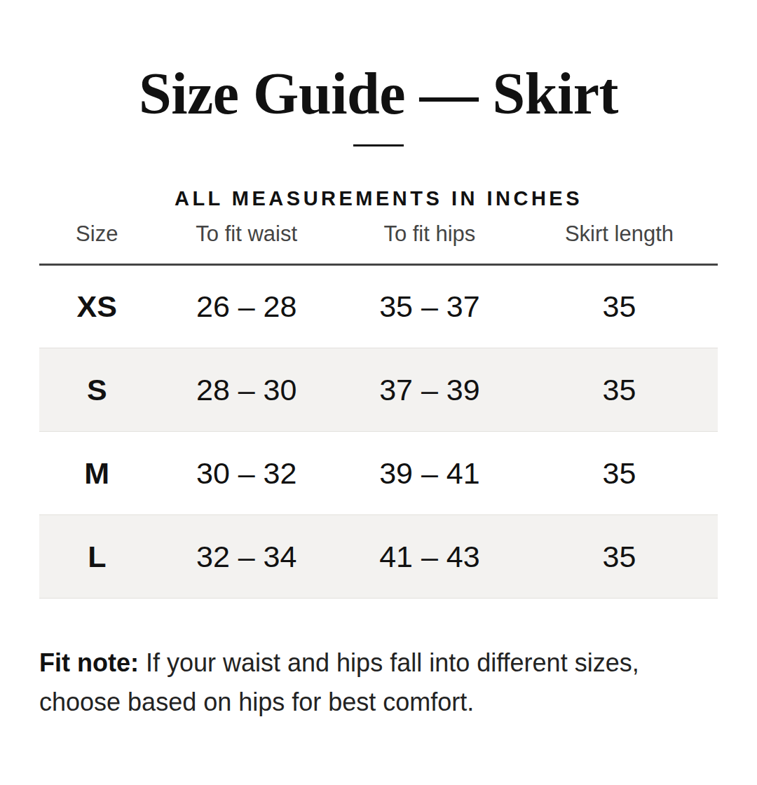 Size Chart